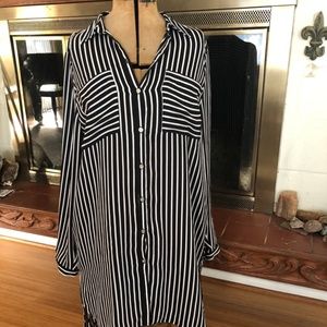 Chico's Black and White Striped Hi-Lo Shirt Dress